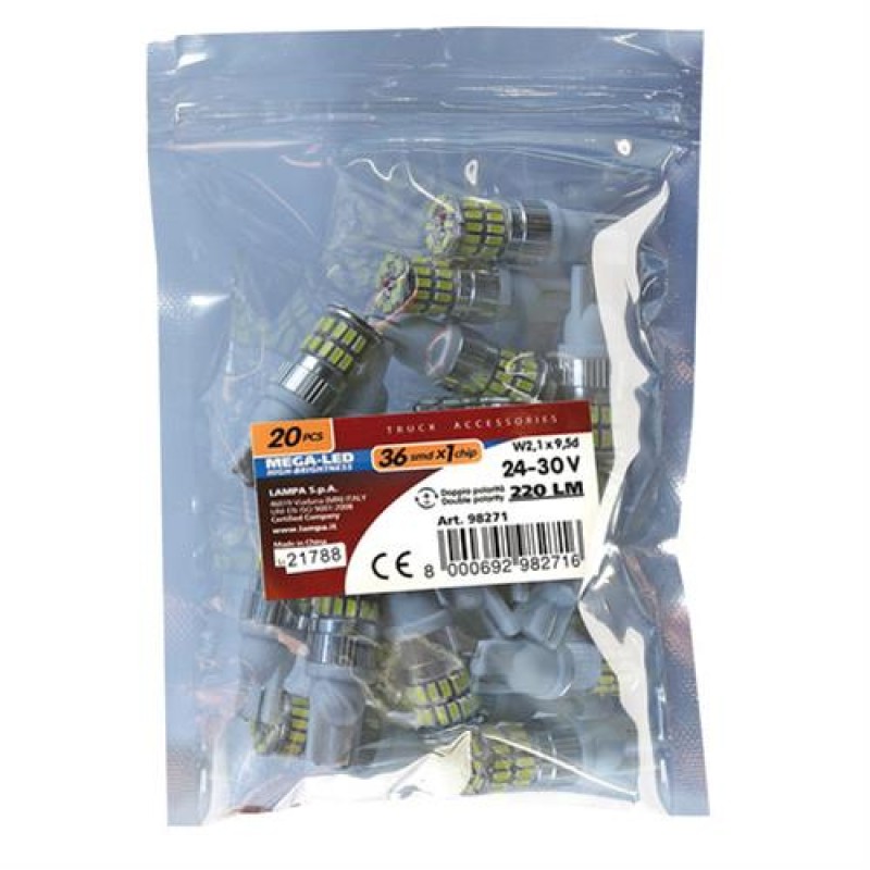 T10 W5W 24-28V W2,1x9,5d MEGA-LED36 220lm (ΔΙΠΛΗΣ ΠΟΛΙΚΟΤΗΤΑΣ) 20ΤΕΜ. - Lampa - L9827.1