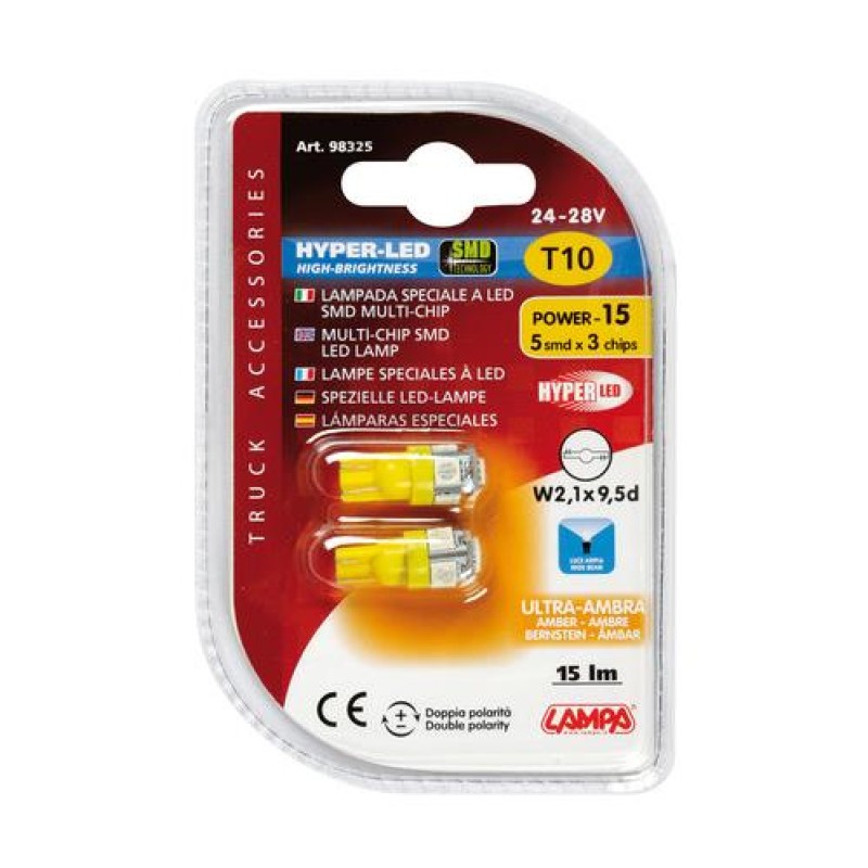 T10 24V/28V 15lm HYPER-LED15 ΠΟΡΤΟΚΑΛΙ ΔΙΑΘΛΑΣΗΣ 5SMDx3chips (ΚΑΡΦΩΤΟ--ΔΙΠΛΗΣ ΠΟΛΙΚΟΤΗΤΑΣ) 2ΤΕΜ. - Lampa - L9832.5 T10 24V/28V 15lm HYPER-LED15 ΠΟΡΤΟΚΑΛΙ ΔΙΑΘΛΑΣΗΣ 5SMDx3chips (ΚΑΡΦΩΤΟ--ΔΙΠΛΗΣ ΠΟΛΙΚΟΤΗΤΑΣ) 2ΤΕΜ. - Lampa - L9832.5