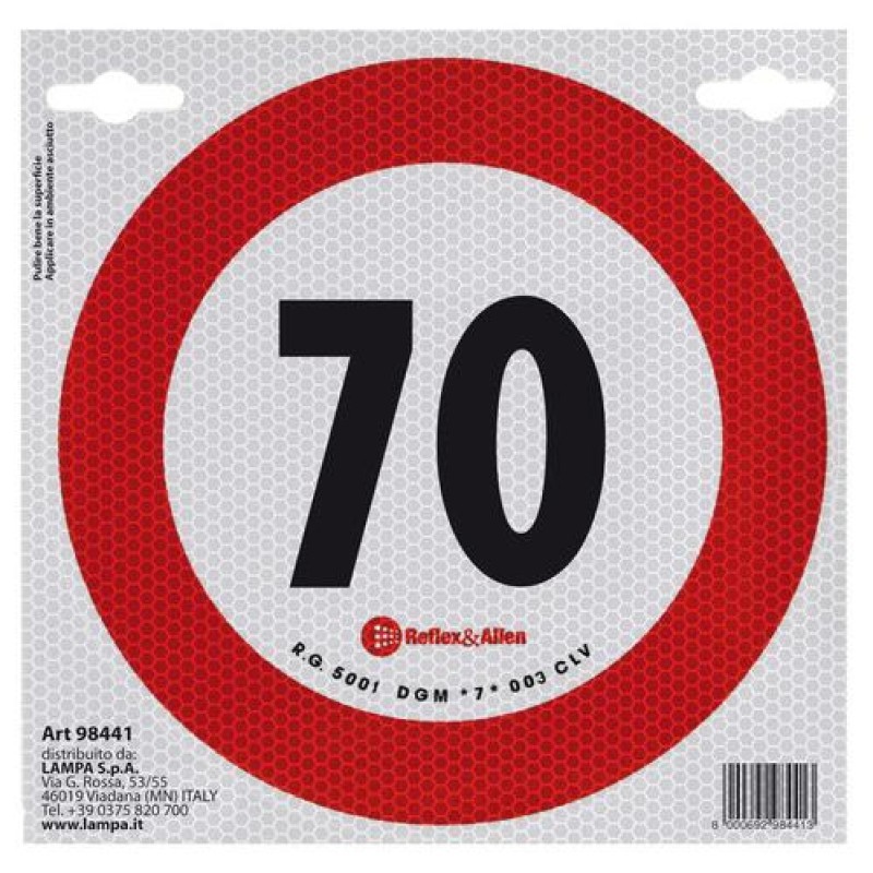 ΣΗΜΑ ΤΑΧΥΤΗΤΑΣ ΧΙΛΙΟΜΕΤΡΩΝ 70km/h ΑΥΤΟΚΟΛΛΗΤΟ - Lampa - L9844.1 ΣΗΜΑ ΤΑΧΥΤΗΤΑΣ ΧΙΛΙΟΜΕΤΡΩΝ 70km/h ΑΥΤΟΚΟΛΛΗΤΟ - Lampa - L9844.1
