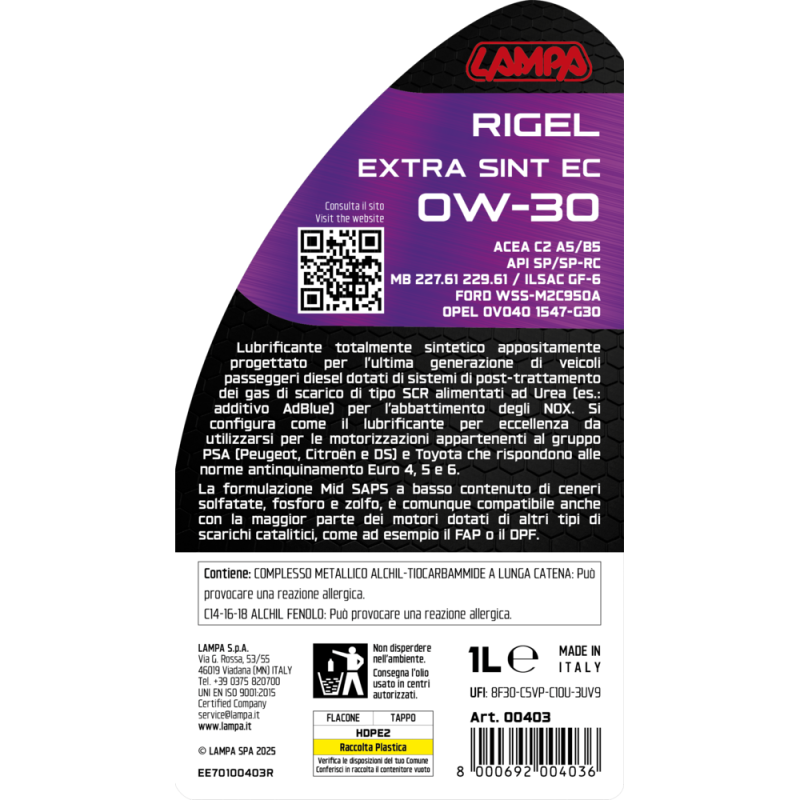 ΛΑΔΙ ΚΙΝΗΤΗΡΑ 0W30 ΓΙΑ DIESEL (PEUGEOT/CITROEN/DS/TOYOTA) ΣΥΝΘΕΤΙΚΟ EURO 4/5/6 1LT LAMPA - 1τεμ. - Lampa - L0040.3 ΛΑΔΙ ΚΙΝΗΤΗΡΑ 0W30 ΓΙΑ DIESEL (PEUGEOT/CITROEN/DS/TOYOTA) ΣΥΝΘΕΤΙΚΟ EURO 4/5/6 1LT LAMPA - 1τεμ. - Lampa - L0040.3