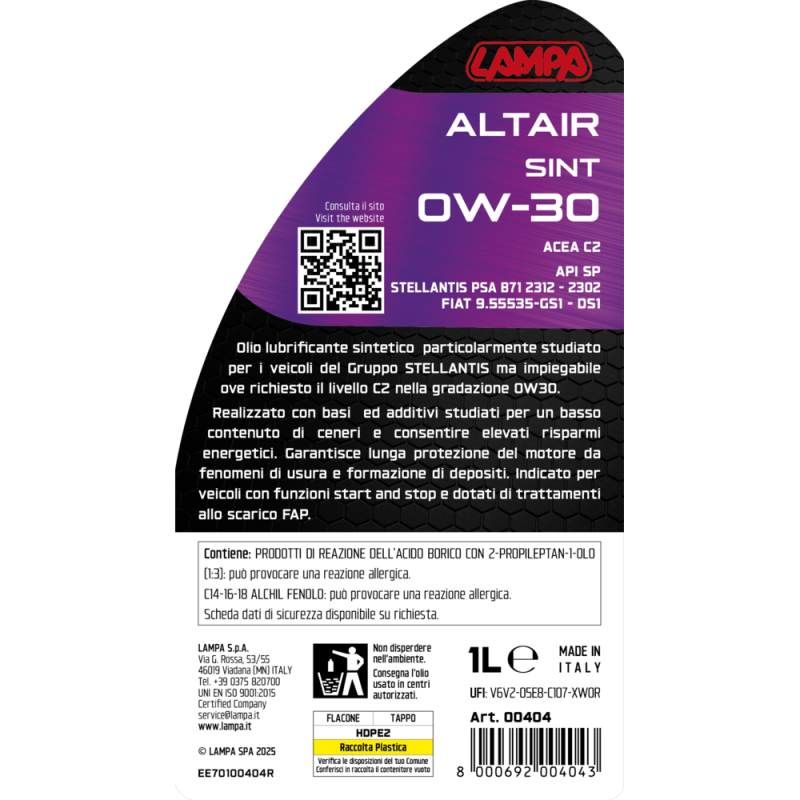 ΛΑΔΙ ΚΙΝΗΤΗΡΑ 0W30 ΣΥΝΘΕΤΙΚΟ ALTAIR SINT ACEA 2 /API SP /STELLANTIS PSA B71 2312-2302 1LT LAMPA - 1 τεμ. - Lampa - L0040.4 ΛΑΔΙ ΚΙΝΗΤΗΡΑ 0W30 ΣΥΝΘΕΤΙΚΟ ALTAIR SINT ACEA 2 /API SP /STELLANTIS PSA B71 2312-2302 1LT LAMPA - 1 τεμ. - Lampa - L0040.4