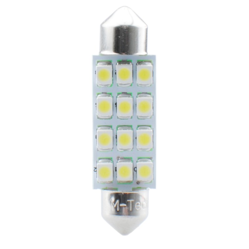 ΛΑΜΠΑΚΙΑ ΠΛΑΦΟΝΙΕΡΑΣ C5W/C10W 12V 0,96W SV8,5 41mm PREMIUM LED 12xSMD3528 ΛΕΥΚΟ 1ΤΕΜ. - M-Tech - L030W/MT