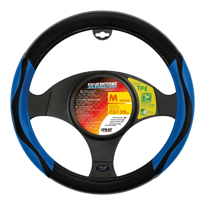 ΚΑΛΥΜΜΑ ΤΙΜΟΝΙΟΥ SILVERSTONE (M) 37/39 cm CARBON /ΜΑΥΡO-ΜΠΛΕ ΔΕΡΜΑΤΙΝΗ ΑΟΣΜΟ ECO-FRIENDLY - Lampa - L3294.7
