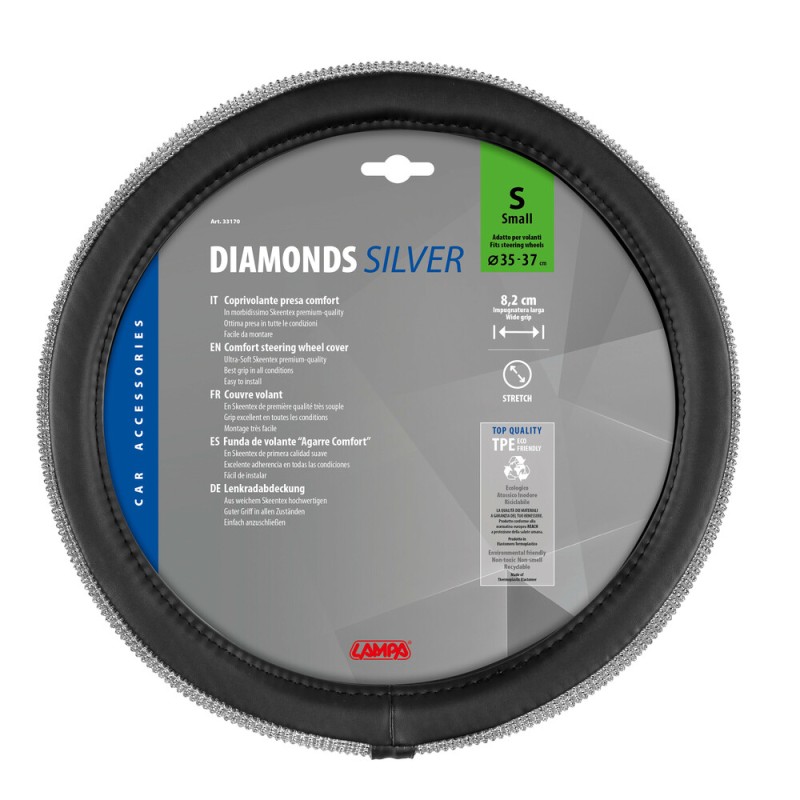 ΚΑΛΥΜΜΑ ΤΙΜΟΝΙΟΥ DIAMONDS SILVER (S) 35/37cm ΣΥΝΘΕΤΙΚΟ ΔΕΡΜΑ SKEENTEX ΜΑΥΡΟ/ΑΣΗΜΙ LAMPA  - 1 ΤΕΜ. - Lampa - L3317.0