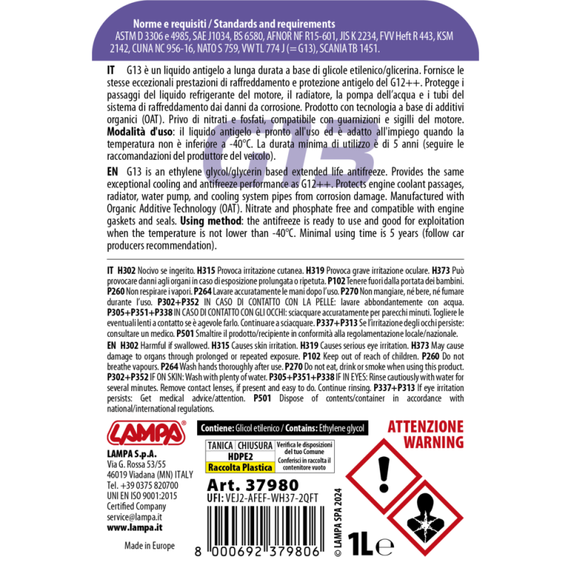 ΑΝΤΙΨΥΚΤΙΚΟ/ΠΑΡΑΦΛΟΥ PREMIUM SERIES G13 VIOLA -40°C>+110°C 1L - 1 ΤΕΜ. - Lampa - L3798.0 ΑΝΤΙΨΥΚΤΙΚΟ/ΠΑΡΑΦΛΟΥ PREMIUM SERIES G13 VIOLA -40°C>+110°C 1L - 1 ΤΕΜ. - Lampa - L3798.0