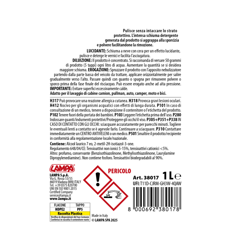 ΣΑΜΠΟΥΑΝ ΜΕ ΚΕΡΙ SUPER FOAM ΣΥΜΠΥΚΝΩΜΕΝΟ 1000ml LAMPA - 1 ΤΕΜ. - Lampa - L3801.7