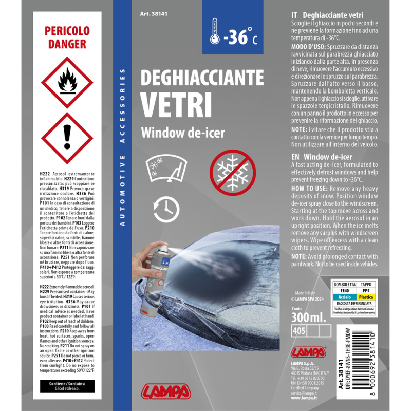 ΑΝΤΙΠΑΓΩΤΙΚΟ ΤΖΑΜΙΩΝ ΣΕ ΣΠΡΕΙ -36°C DE-ICER 300ml LAMPA - 1 ΤΕΜ. - Lampa - L3814.1 ΑΝΤΙΠΑΓΩΤΙΚΟ ΤΖΑΜΙΩΝ ΣΕ ΣΠΡΕΙ -36°C DE-ICER 300ml LAMPA - 1 ΤΕΜ. - Lampa - L3814.1