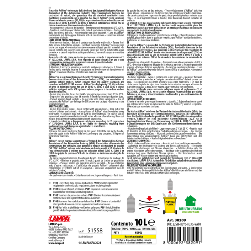 ΠΡΟΣΘΕΤΟ ΥΓΡΟ ADBLUE ΜΕ ΕΛΑΣΤΙΚΟ ΣΤΟΜΙΟ 10LT LAMPA - 1 ΤΕΜ. - Lampa - L3820.9 ΠΡΟΣΘΕΤΟ ΥΓΡΟ ADBLUE ΜΕ ΕΛΑΣΤΙΚΟ ΣΤΟΜΙΟ 10LT LAMPA - 1 ΤΕΜ. - Lampa - L3820.9
