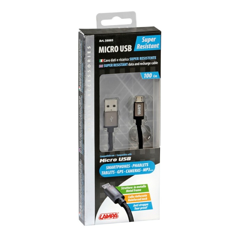 ΚΑΛΩΔΙΟ ΦΟΡΤΙΣΗΣ ΚΑΙ ΣΥΓΧΡΟΝΙΣΜΟΥ MICRO USB SUPER RESISTANT 100cm ΜΑΥΡΟ - Lampa - L3888.5/T ΚΑΛΩΔΙΟ ΦΟΡΤΙΣΗΣ ΚΑΙ ΣΥΓΧΡΟΝΙΣΜΟΥ MICRO USB SUPER RESISTANT 100cm ΜΑΥΡΟ - Lampa - L3888.5/T
