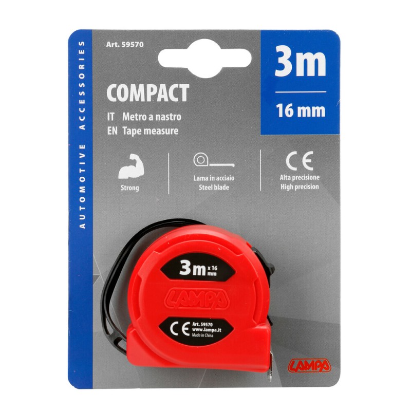 ΜΕΤΡΟΤΑΙΝΙΑ ΑΥΤΟΜΑΤΗ COMPACT 3m x16mm ΚΟΚΚΙΝΗ ΜΕ ΚΛΙΠ ΖΩΝΗΣ LAMPA - 1 ΤΕΜ. - Lampa - L5957.0 ΜΕΤΡΟΤΑΙΝΙΑ ΑΥΤΟΜΑΤΗ COMPACT 3m x16mm ΚΟΚΚΙΝΗ ΜΕ ΚΛΙΠ ΖΩΝΗΣ LAMPA - 1 ΤΕΜ. - Lampa - L5957.0