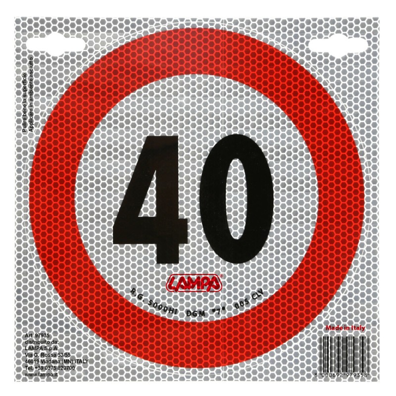 ΣΗΜΑ ΤΑΧΥΤΗΤΑΣ ΧΙΛΙΟΜΕΤΡΩΝ 40km/h ΑΥΤΟΚΟΛΛΗΤΟ LAMPA - 1 ΤΕΜ. - Lampa - L9793.5