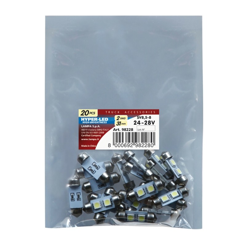 ΛΑΜΠΑΚΙ ΠΛΑΦΟΝΙΕΡΑΣ 24V 9x31mm 15lm HYPER-LED6 ΛΕΥΚΟ 2SMDx3chips (ΔΙΠΛΗΣ ΠΟΛΙΚΟΤΗΤΑΣ) LAMPA - ΣΑΚΟΥΛΑ 20 ΤΕΜ. - Lampa - L9822.8 ΛΑΜΠΑΚΙ ΠΛΑΦΟΝΙΕΡΑΣ 24V 9x31mm 15lm HYPER-LED6 ΛΕΥΚΟ 2SMDx3chips (ΔΙΠΛΗΣ ΠΟΛΙΚΟΤΗΤΑΣ) LAMPA - ΣΑΚΟΥΛΑ 20 ΤΕΜ. - Lampa - L9822.8