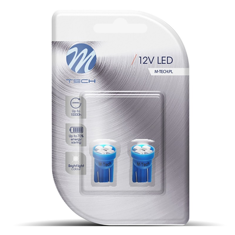 T10 W5W 12V W2,1x9,5d LED 4xSMD3528 ΜΠΛΕ (ΚΑΡΦΩΤΟ ΑΚΑΛΥΚΟ) BLISTER 2ΤΕΜ. M-TECH - M-Tech - LB017B/MT