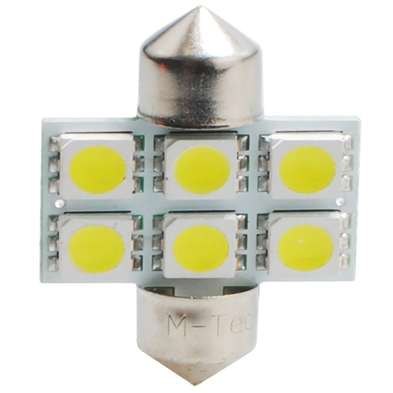 ΛΑΜΠΑΚΙΑ ΠΛΑΦΟΝΙΕΡΑΣ C5W/C10W 12V 1,44W SV8,5 31mm LED 6xSMD5050 ΛΕΥΚΟ 2ΤΕΜ. - M-Tech - LB027W/MT