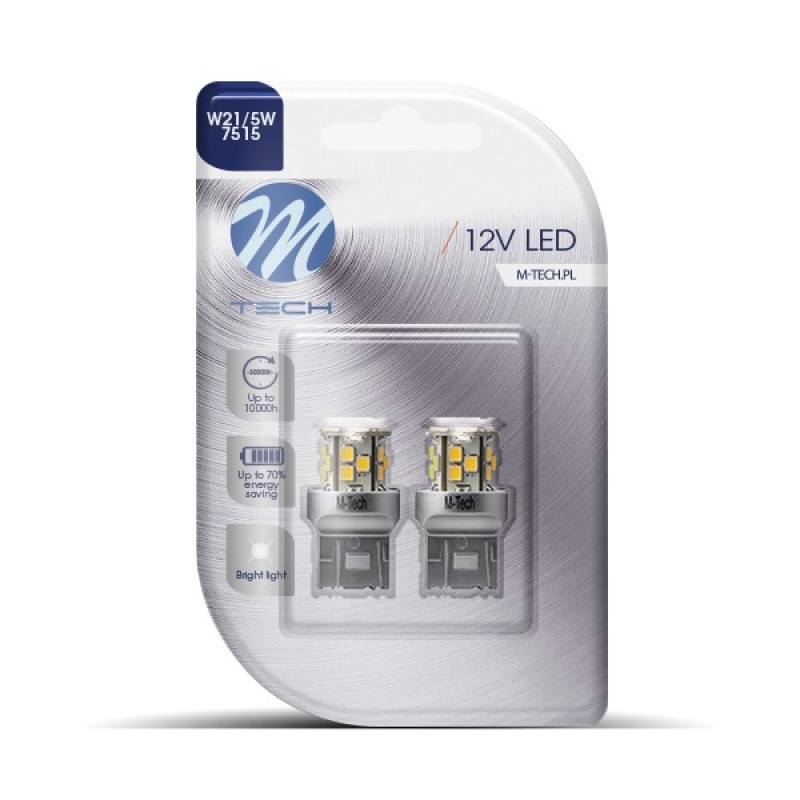 W21/5W (T20) 12V W3x16q 1,6W 21xSMD2835 LED ΛΕΥΚΟ BLISTER M-TECH - 2ΤΕΜ. - M-Tech - LB115W/MT W21/5W (T20) 12V W3x16q 1,6W 21xSMD2835 LED ΛΕΥΚΟ BLISTER M-TECH - 2ΤΕΜ. - M-Tech - LB115W/MT