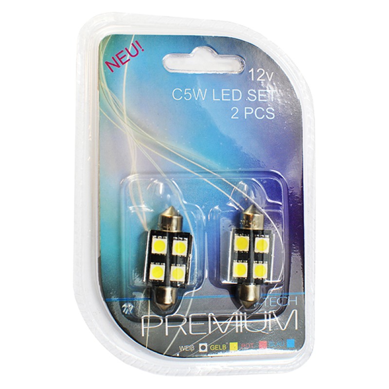 ΛΑΜΠΑΚΙΑ ΠΛΑΦΟΝΙΕΡΑΣ C5W/C10W 12V 0,96W SV8,5 36mm CAN-BUS+RADIATOR LED 4xSMD5050 ΛΕΥΚΟ BLISTER 2ΤΕΜ - M-Tech - LB328W/MT