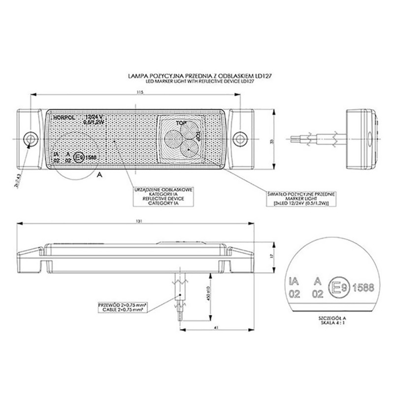 ΦΩΣ ΟΓΚΟΥ ΑΝΑΚΛΑΣΤΙΚΟ LD127 12/24V 3LED HORPOL ΛΕΥΚΟ 13 x 3 cm -1ΤΕΜ. - M-Tech - WMLHOR127/MT ΦΩΣ ΟΓΚΟΥ ΑΝΑΚΛΑΣΤΙΚΟ LD127 12/24V 3LED HORPOL ΛΕΥΚΟ 13 x 3 cm -1ΤΕΜ. - M-Tech - WMLHOR127/MT