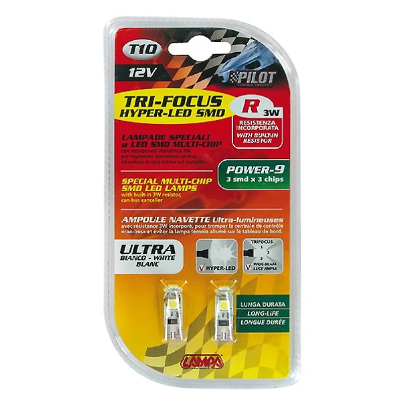 T10 W5W 12V W2,1x9,5d 28lm HYPER-LED9 ΛΕΥΚΟ ΔΙΑΘΛΑΣΗΣ 3SMDx3chips (ΤΡΙΠΛΟΕΣΤΙΑΚΟ- CAN-BUS) 2ΤΕΜ. - Lampa - 5846.2-LM