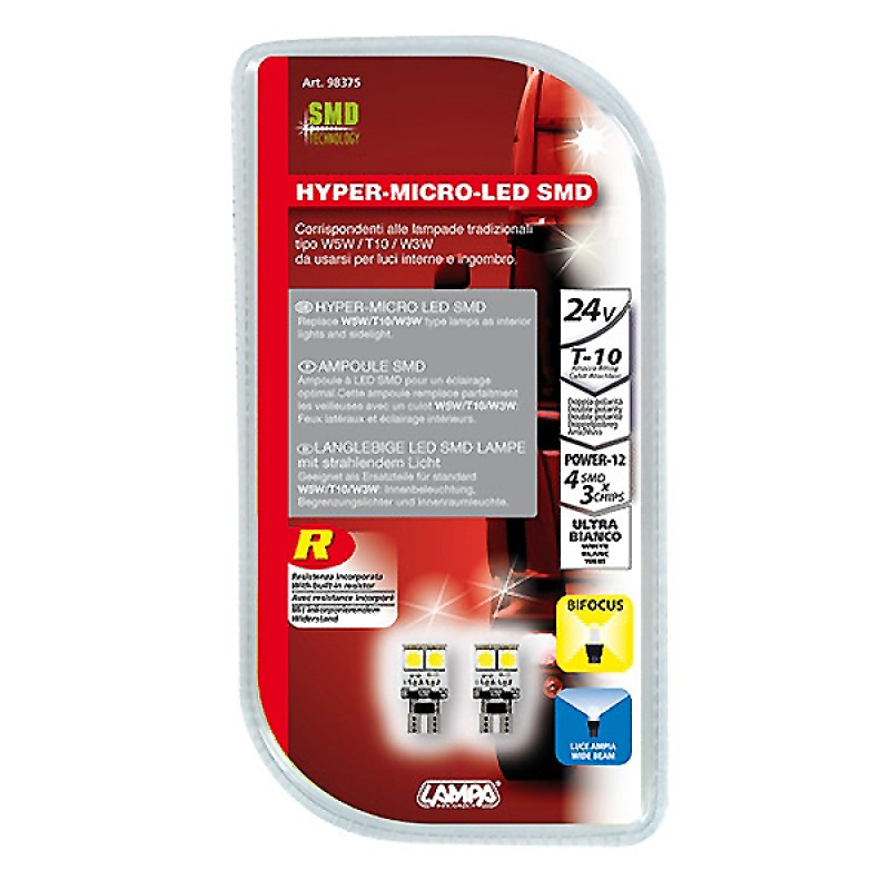 T10 W5W 24V 50lm HYPER-LED12 ΛΕΥΚΟ ΔΙΑΘΛΑΣΗΣ 4SMDx3chips (ΔΙΠΛΟΕΣΤΙΑΚΟ- CAN-BUS)BLISTER 2ΤΕΜ. - Lampa - L9837.5