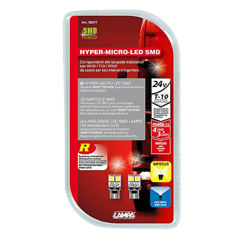 T10 W5W 24V 50lm HYPER-LED12 ΚΟΚΚΙΝΟ ΔΙΑΘΛΑΣΗΣ 4SMDx3chips (ΚΑΡΦΩΤΟ-ΔΙΠΛΟΕΣΤΙΑΚΟ- CAN-BUS) 2ΤΕΜ. - Lampa - L9837.7 T10 W5W 24V 50lm HYPER-LED12 ΚΟΚΚΙΝΟ ΔΙΑΘΛΑΣΗΣ 4SMDx3chips (ΚΑΡΦΩΤΟ-ΔΙΠΛΟΕΣΤΙΑΚΟ- CAN-BUS) 2ΤΕΜ. - Lampa - L9837.7