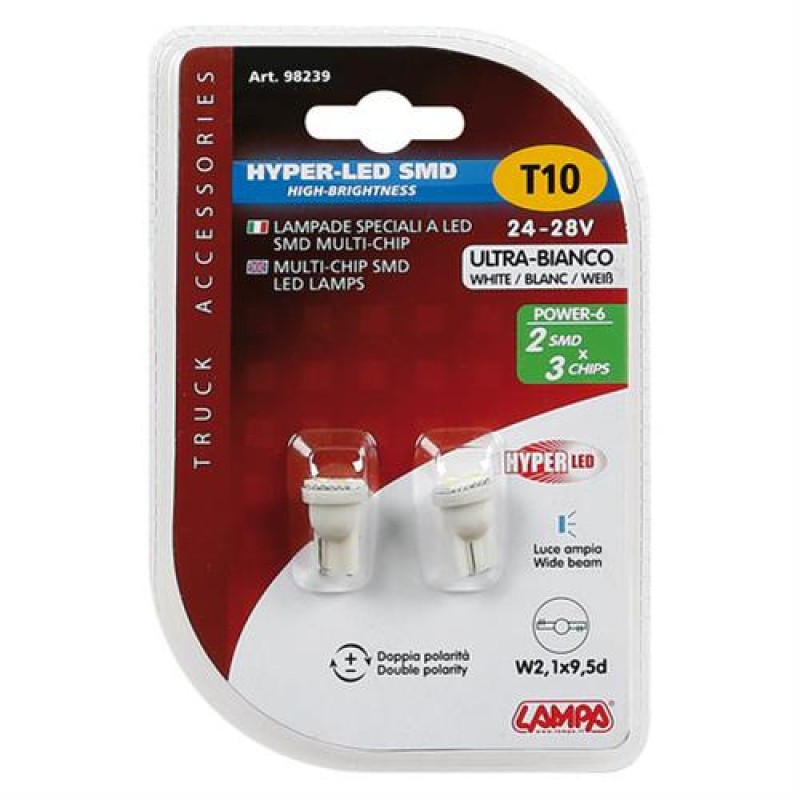 T10 W5W 24/28V 32lm HYPER-LED6 ΛΕΥΚΟ ΔΙΑΘΛΑΣΗΣ 2SMDx3chips (ΚΑΡΦΩΤΟ-ΔΙΠΛΗΣ ΠΟΛΙΚΟΤΗΤΑΣ)BLISTER 2ΤΕΜ. - Lampa - L9823.9 T10 W5W 24/28V 32lm HYPER-LED6 ΛΕΥΚΟ ΔΙΑΘΛΑΣΗΣ 2SMDx3chips (ΚΑΡΦΩΤΟ-ΔΙΠΛΗΣ ΠΟΛΙΚΟΤΗΤΑΣ)BLISTER 2ΤΕΜ. - Lampa - L9823.9