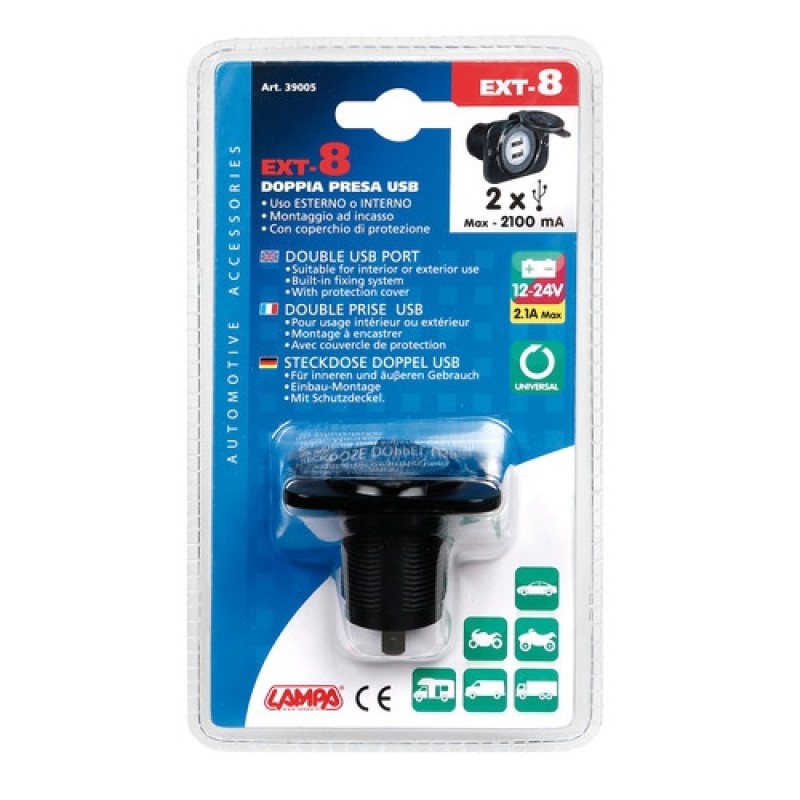 ΠΡΙΖΑ ΦΟΡΤΙΣΗΣ ΜΕ ΚΑΠΑΚΙ ΜΕ 2 USB 12/24V EXT-8 - Lampa - 3900.5-LM ΠΡΙΖΑ ΦΟΡΤΙΣΗΣ ΜΕ ΚΑΠΑΚΙ ΜΕ 2 USB 12/24V EXT-8 - Lampa - 3900.5-LM