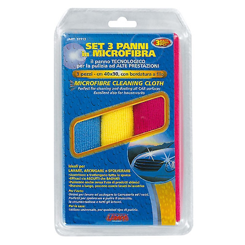 ΠΑΝΙΑ ΚΑΘΑΡΙΣΜΟΥ ΜΕ ΜΙΚΡΟΪΝΕΣ (MICROFIBRE) 40x30cm (ΚΙΤΡΙΝΟ/ΜΠΛΕ/ΚΟΚΚΙΝΟ) 3 ΤΕΜ. - Lampa - 3771.3-LB