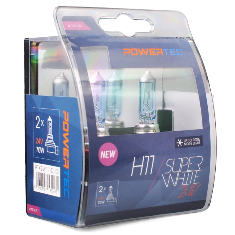 H11 24V 70W 3.450K PGJ19-2 POWERTECK SUPERWHITE BLISTER 2ΤΕΜ. M-TECH - M-Tech - PTXSW11-DUO/MT H11 24V 70W 3.450K PGJ19-2 POWERTECK SUPERWHITE BLISTER 2ΤΕΜ. M-TECH - M-Tech - PTXSW11-DUO/MT