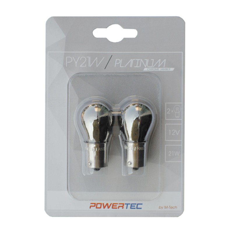 PY21W 12V 21W BAU15s 3.500K ΜΟΝΟΠΟΛΙΚΟ ΠΑΡΑΚΕΝΤΡΟ CHROME POWERTEC PLATINUM ΠΟΡΤΟΚΑΛΙ 2ΤΕΜ. M-TECH - M-Tech - PTZCH36-02B/MT