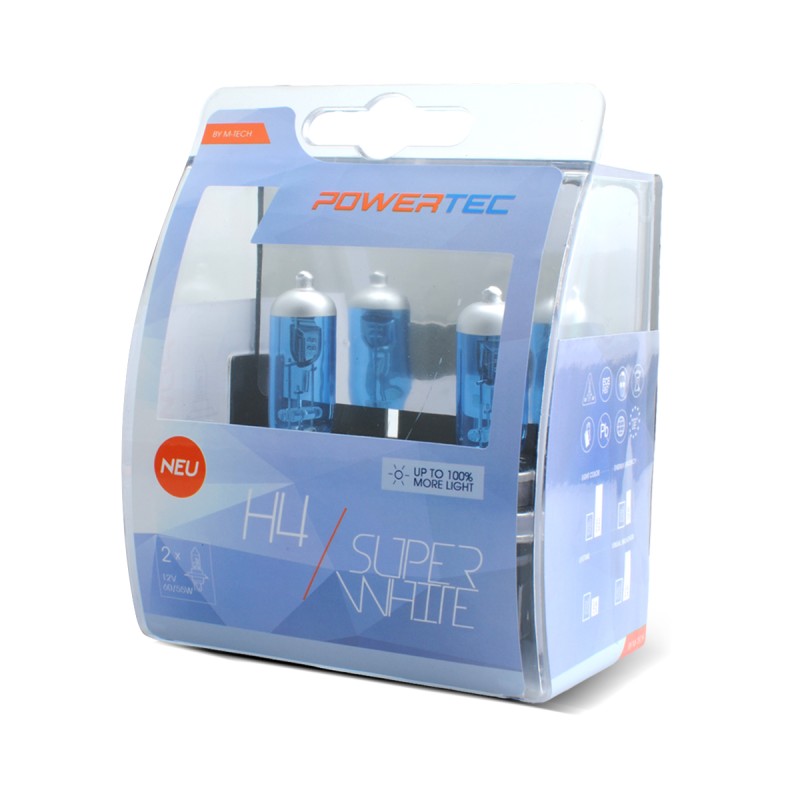 H4 12V 60/55W 3.450K P43t POWERTECK SUPERWHITE 2ΤΕΜ. - M-Tech - PTZSW4-DUO/MT