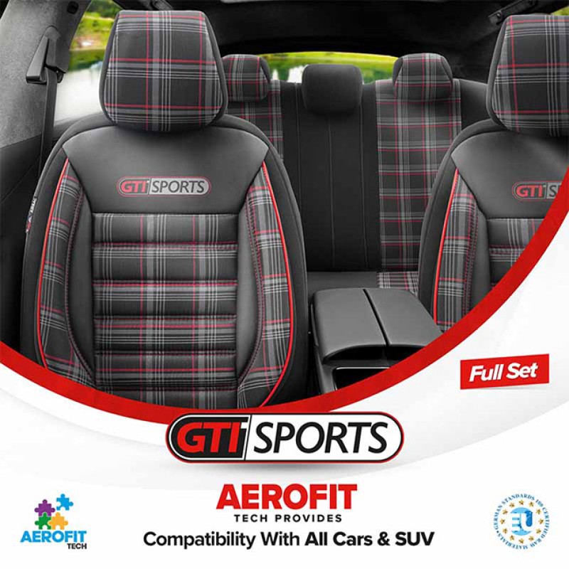 Καλύμματα Αυτοκινήτου Otom GTI Sports Design Universal Jacquard / Lacost / Δερματίνη Σετ Εμπρός / Πίσω Μαύρο - Κόκκινο GTI-801 11 Τεμάχια