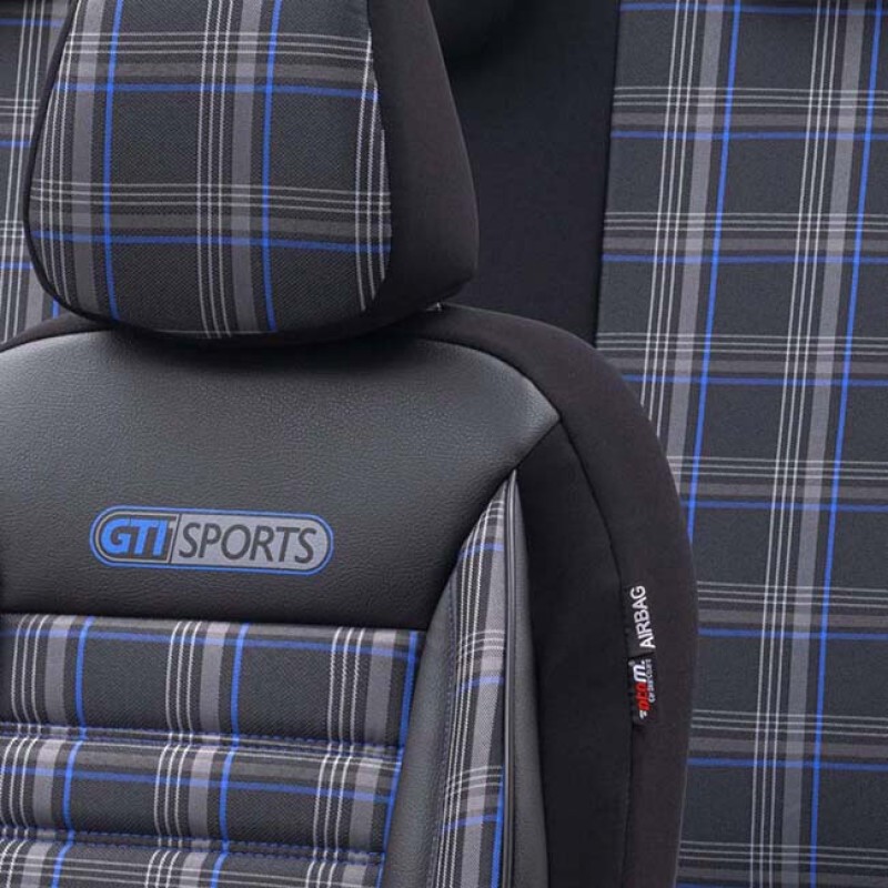 Καλύμματα Αυτοκινήτου Otom GTI Sports Design Universal Jacquard / Lacost / Δερματίνη Σετ Εμπρός / Πίσω Μαύρο - Μπλε GTI-803 11 Τεμάχια