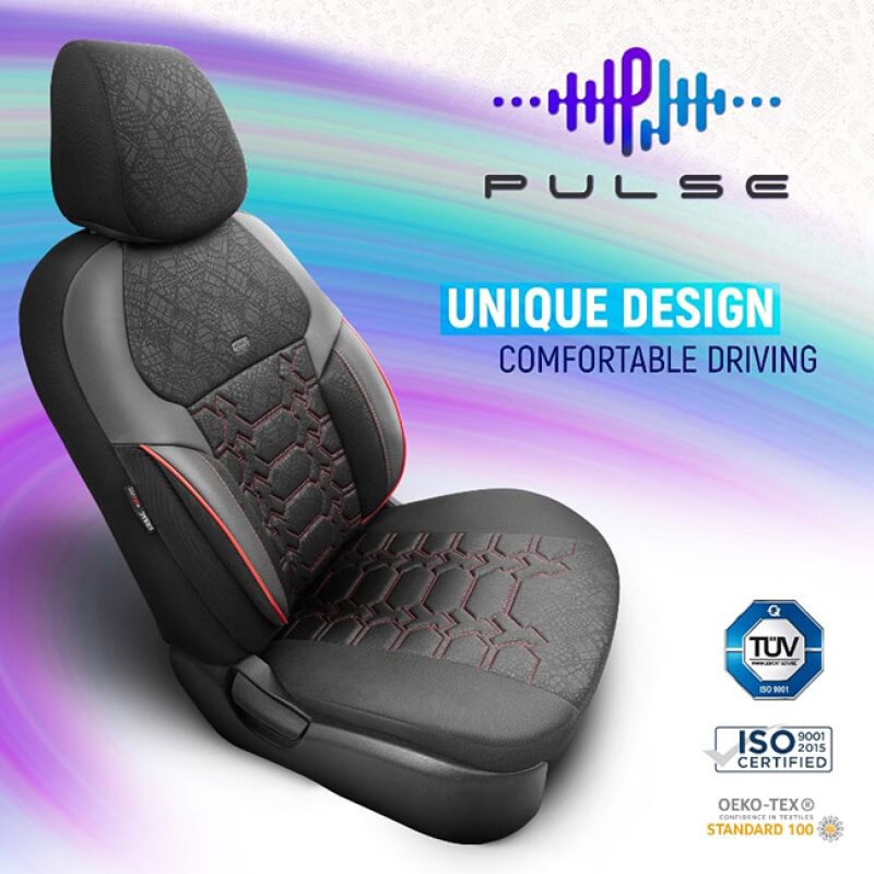 Καλύμματα Αυτοκινήτου Otom Pulse Design Universal Δερματίνη / Rachel Σετ Εμπρός / Πίσω Μαύρο Με Κόκκινη Ραφή PLS-2902 11 Τεμάχια