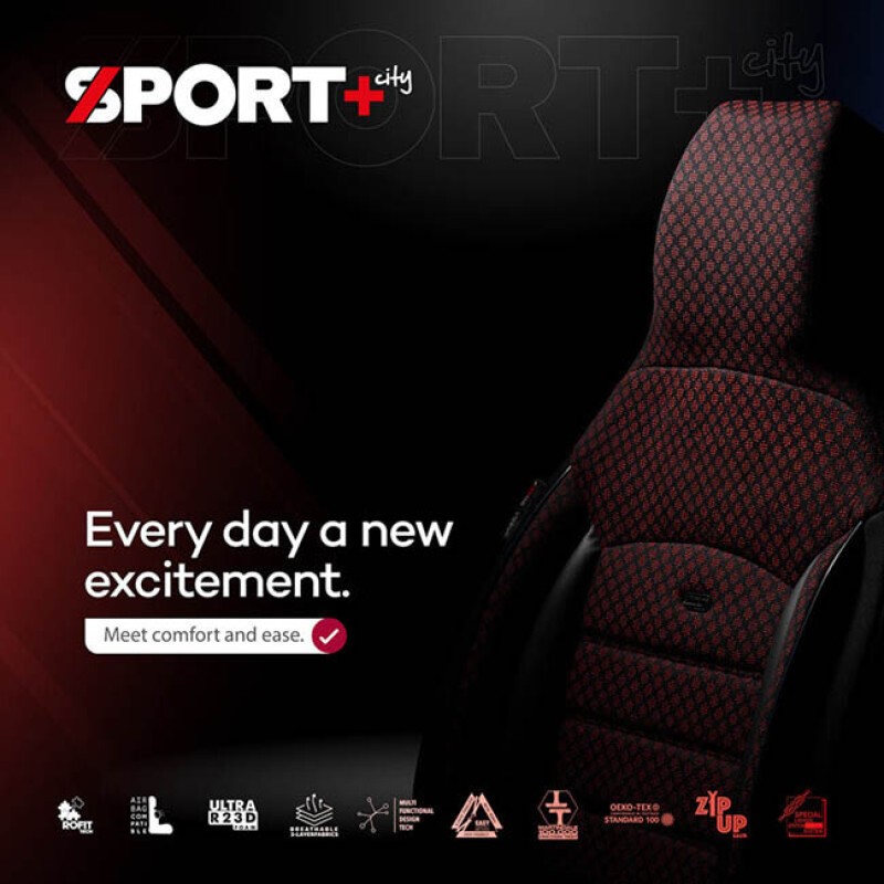 Καλύμματα Αυτοκινήτου Otom Sport Plus City Design Universal Βαμβακερό Ύφασμα / Rachel / Δερματίνη Σετ Εμπρός / Πίσω  Με Ενσωματωμένα Προσκέφαλα Μαύρο SPTPLS-101CTY 11 Τεμαχίων