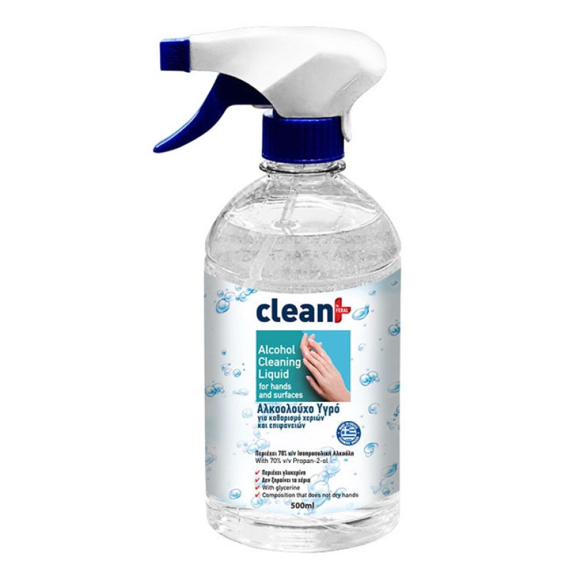 Αλκοολούχο Καθαριστικό Χεριών Και Επιφανειών Clean+ By Feral 500ml 1 Τεμάχιο