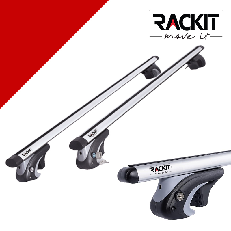 Μπάρες Οροφής Rackit Αλουμινίου 120cm Για Αυτοκίνητα Με Εργοστασιακές Παράλληλες Μπάρες  (Σετ Με Πόδια Και Κλειδαριά) Ασημί 2 Τεμάχια Auto GS 28007