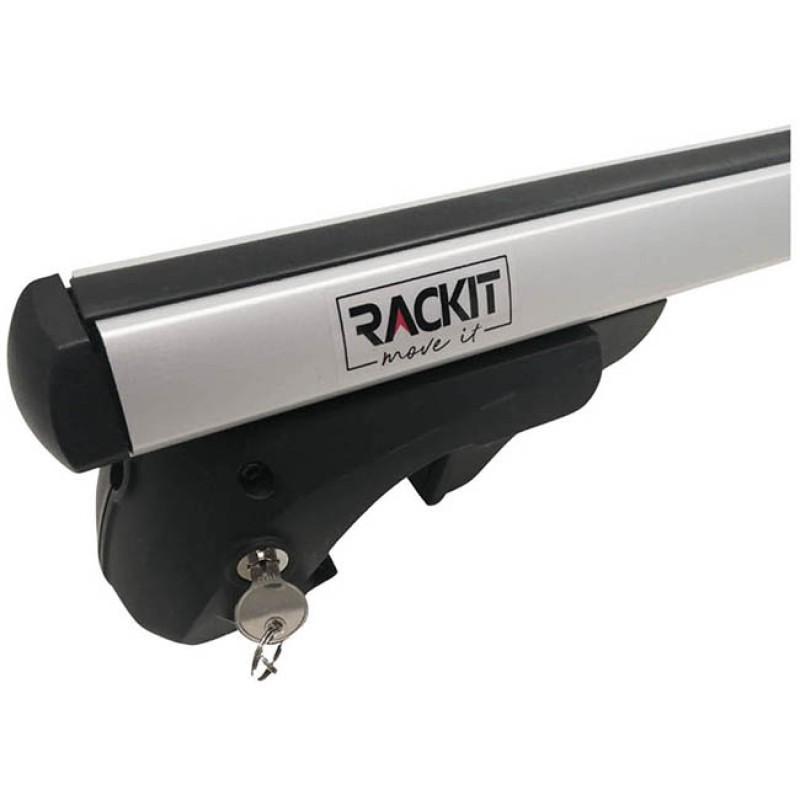 Μπάρες Οροφής Αλουμινίου Universal Rackit RK004-1-120cm Railing System Σετ Με Πόδια Και Κλειδαριά Ασημί 2 Τεμάχια