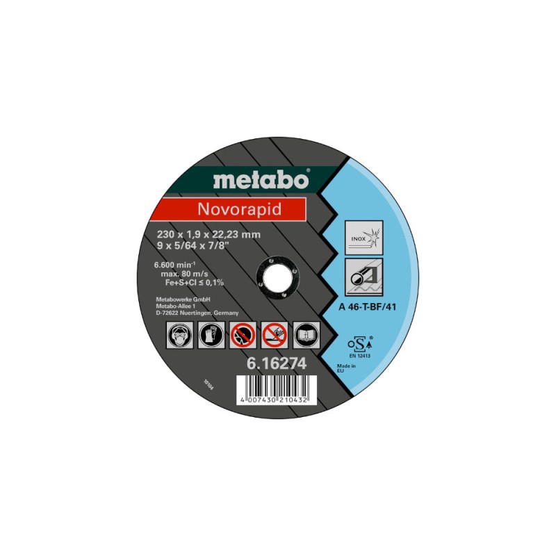 Δίσκος Κοπής INOX METABO Φ230x1.9x22.23mm 616185