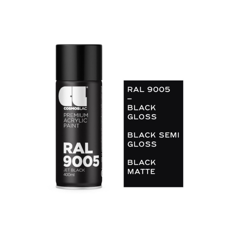 Spray COSMOS LAC BLACK MAT FLAT RAL9005-No304 PREMIUM ACRYLIC PAINT 400ml