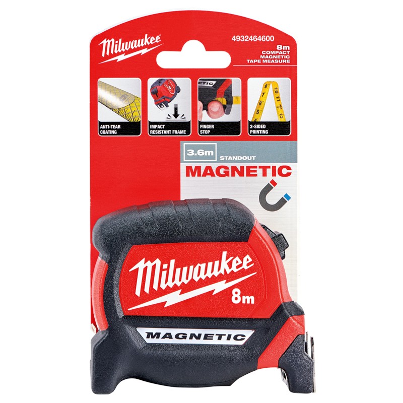 PREMIUM ΜΑΓΝΗΤΙΚΟ ΜΕΤΡΟ ΜΕ ΠΛΑΤΙΑ ΛΑΜΑ 8m MILWAUKEE 4932464600