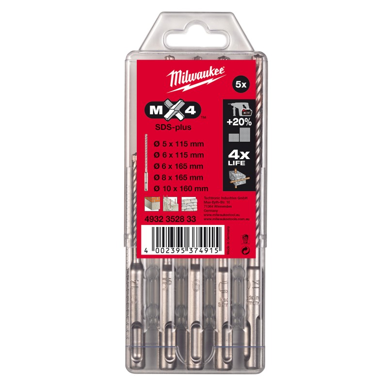 MX4 SDS-PLUS DRILL SET 5 PCS MILWAUKEE 4932352833 MX4 SDS-PLUS DRILL SET 5 PCS MILWAUKEE 4932352833