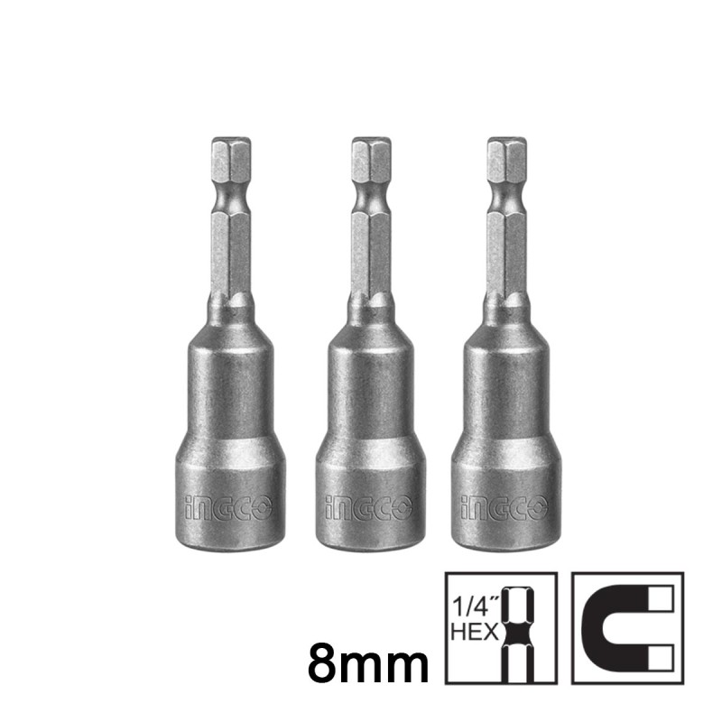 Καρυδάκια 1/4" Μαγνητικά 8mm 3 τεμ. | INGCO