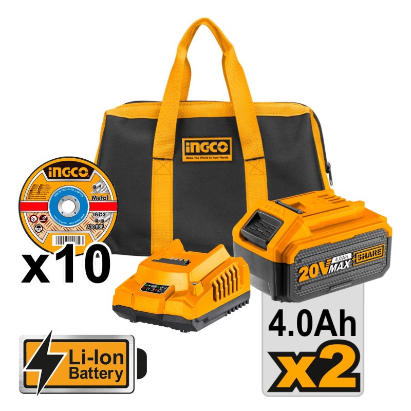 Γωνιακός Τροχός Μπαταρίας 125mm 20V Li-Ion | INGCO | CAGLI2012582