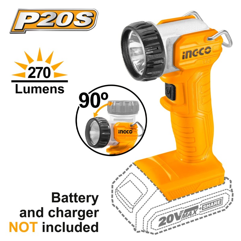 Φακός Προβολέας Μπαταρίας 20V Li-Ion SOLO 270 lumen | INGCO | CWLI2038 Φακός Προβολέας Μπαταρίας 20V Li-Ion SOLO 270 lumen | INGCO | CWLI2038