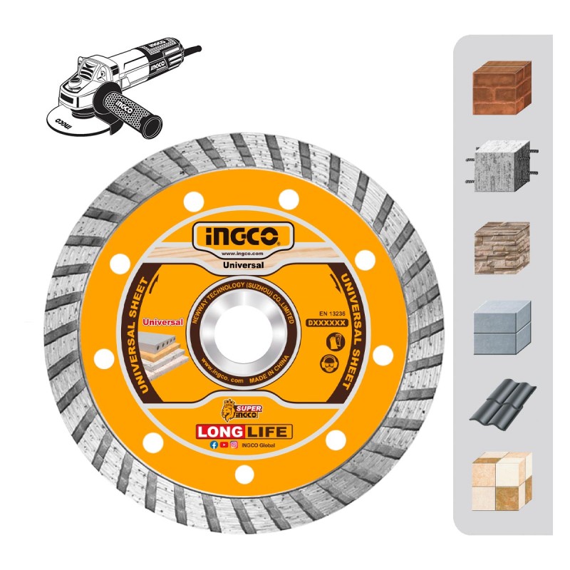 Διαμαντόδισκος Δομικών Υλικών Turbo 115mm x 7.5mm | INGCO