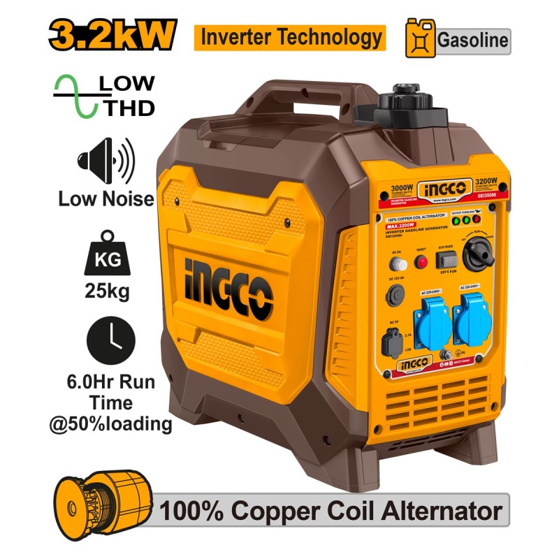 Γεννήτρια Inverter Βαλιτσάκι Βενζίνης 3.2kW 4kVA 4HP | INGCO | GEI35006 Γεννήτρια Inverter Βαλιτσάκι Βενζίνης 3.2kW 4kVA 4HP | INGCO | GEI35006