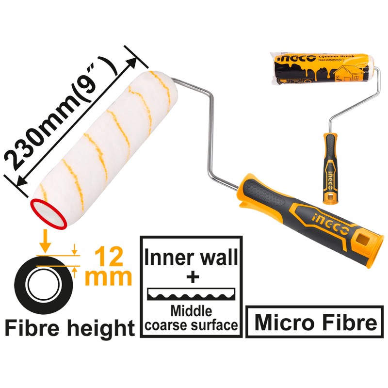 Ρολό Βαφής Κοντή Τρίχα 9" με Ύψος Ινών 12mm | INGCO