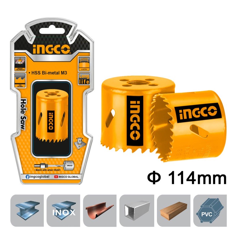 Ποτηροτρύπανο Bi-Metal 114mm | INGCO | HSB101141 Ποτηροτρύπανο Bi-Metal 114mm | INGCO | HSB101141