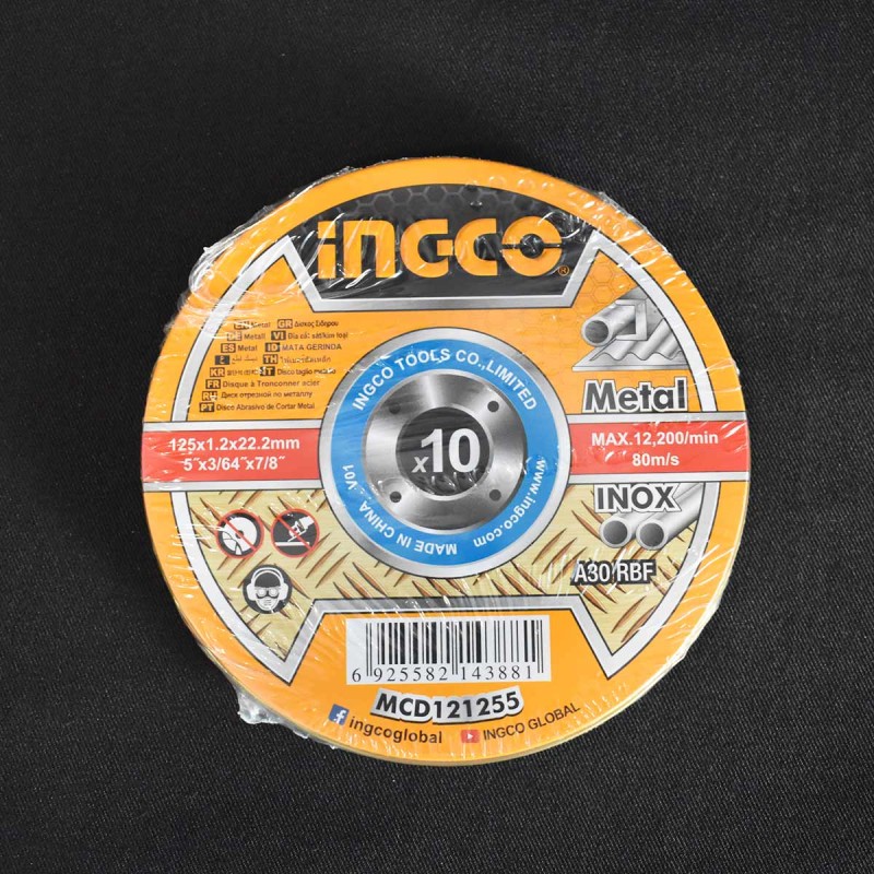 Δίσκοι Κοπής Σιδήρου INOX 10 τεμ/κουτί 125mm x 1.2mm | INGCO | MCD121255 Δίσκοι Κοπής Σιδήρου INOX 10 τεμ/κουτί 125mm x 1.2mm | INGCO | MCD121255