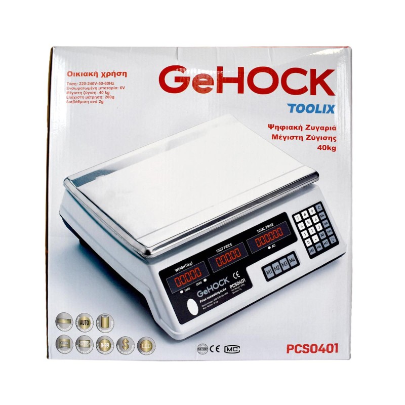 Ψηφιακή Επιτραπέζια Ζυγαριά έως 40kg Λευκή GeHOCK | GeHOCK